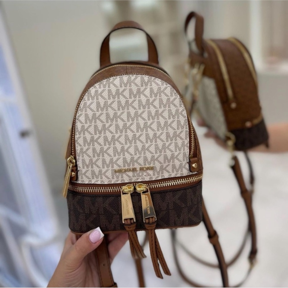 Michael Kors Rhea Mini Color-Block Logo Backpack Luggage Multi - Picture 6 of 9
